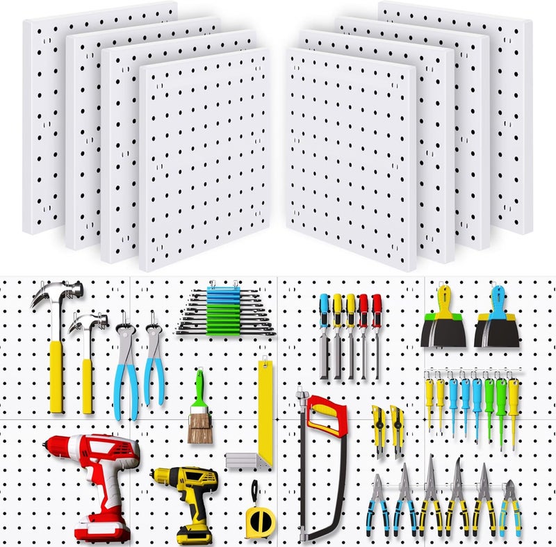 Lansi 8PCS Pegboard Wall Organizer Panels, White Pegboard Wall Mount for Craft Room, Garage, Kitchen, Living Room, Bathroom, and Study Room, Peg Boards for Walls Easy to Install - Image 1